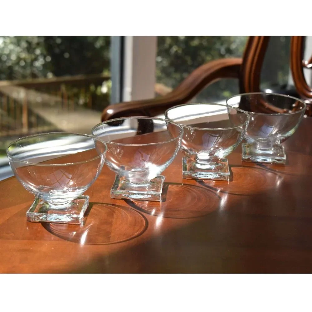 Set of 4 Vintage Mid Century Cambridge Champagne Sherbet Glass Square Pedestal